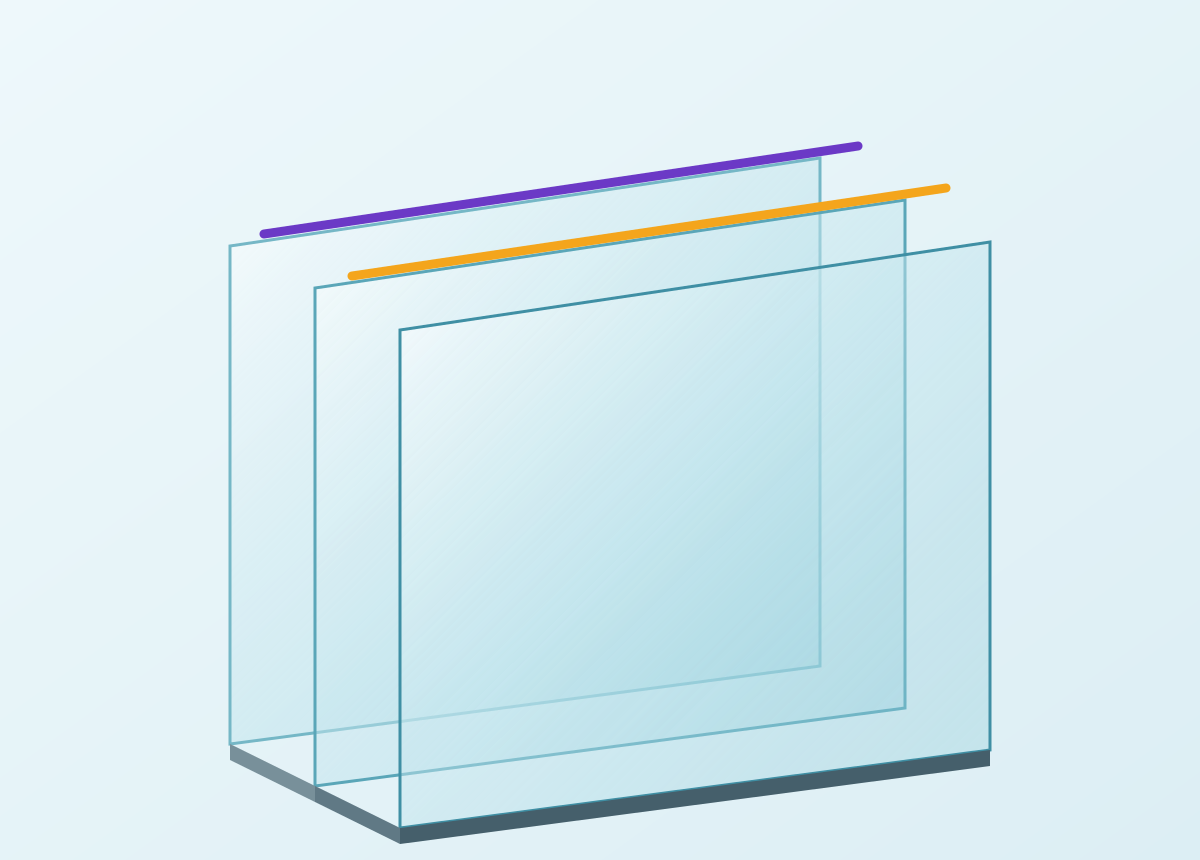 Illustration of project-specific double and triple insulating glass units with coating layers and warm-edge spacer